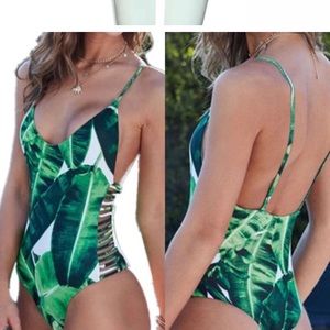 Green leaf one peice swimsuit